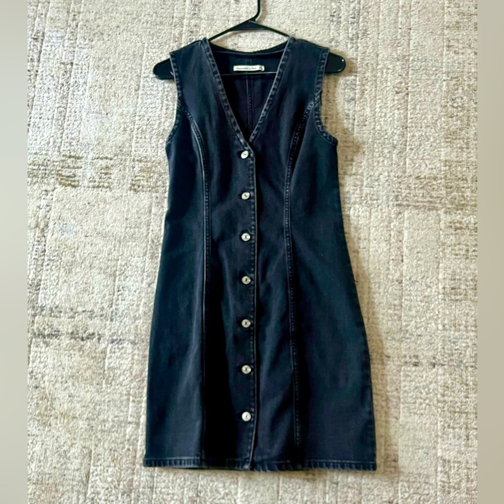 Abercrombie & Fitch Black Denim Button-Down Midi Dress